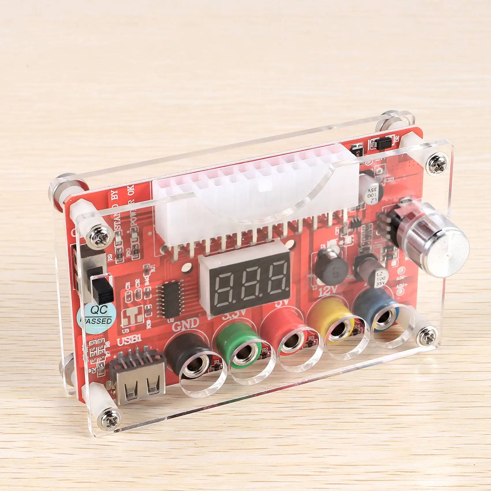 AD41-24 Pin ATX Power Supply Breakout Board dan Akrilik Case Kit Modul Adaptor Konektor Daya Mendukung 3.3V/5V/12V