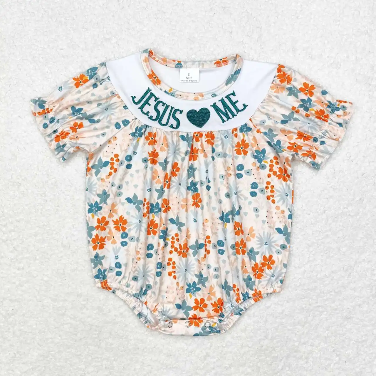 

RTS Infant Boutique Wholesale Clothing Baby Girls Green Floral Jesus Love Me Embroidery Rompers Holiday Winter Sleepers