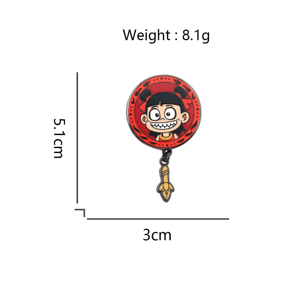 Anime Nezha-Themenbrosche, Doppel-Maruko-Kopf-Abzeichen, Anhänger in Form einer Feuerspeer, Anstecknadel, Cartoon-Figur, Zubehör, Geschenk. – Detail 2