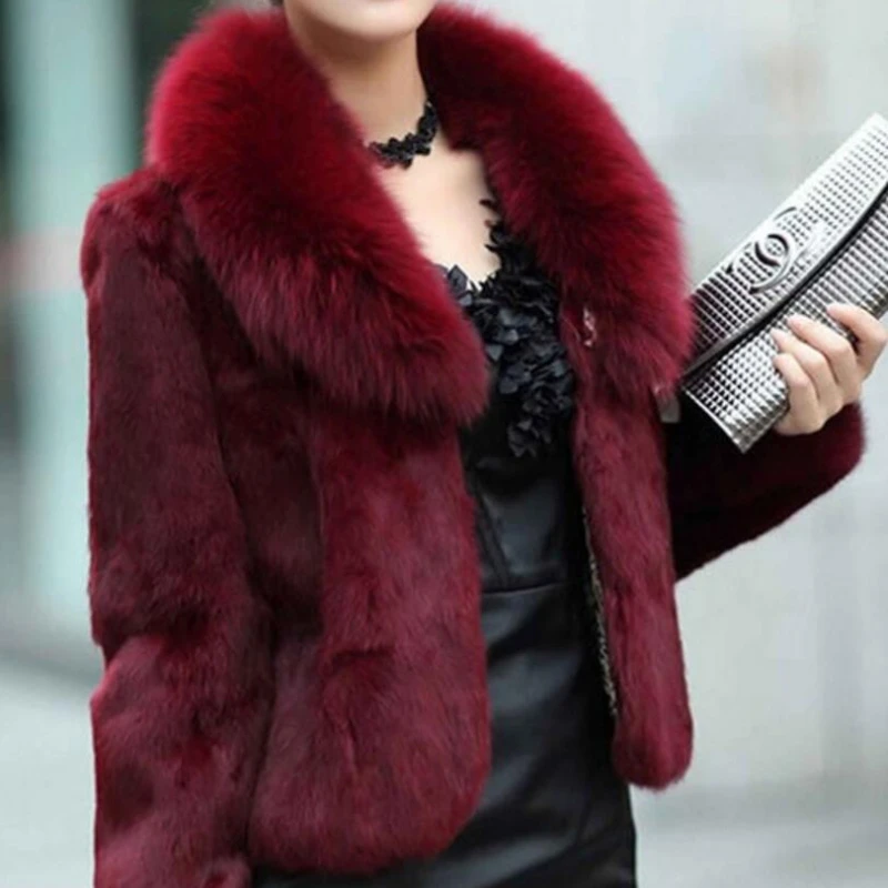 Women imitation fur tops fashion slim fur outwear Ladies short soft collar rabbit fur overcoats autumn winter