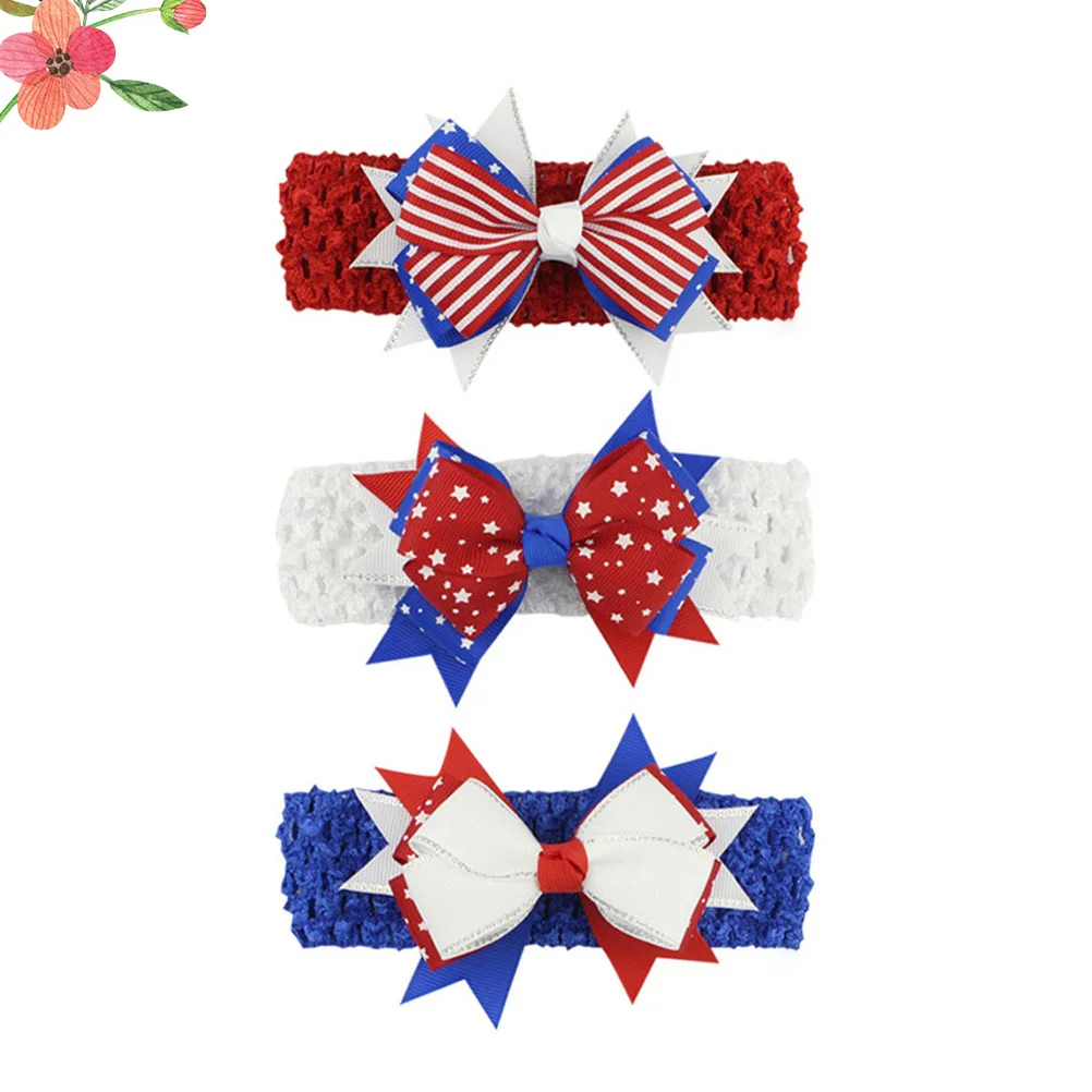 3 pezzi fascia per capelli per bambini fasce per capelli con fiocco morbido leggero confortevole rosso bianco blu puntelli per foto per il Giorno dell'Indipendenza della festa