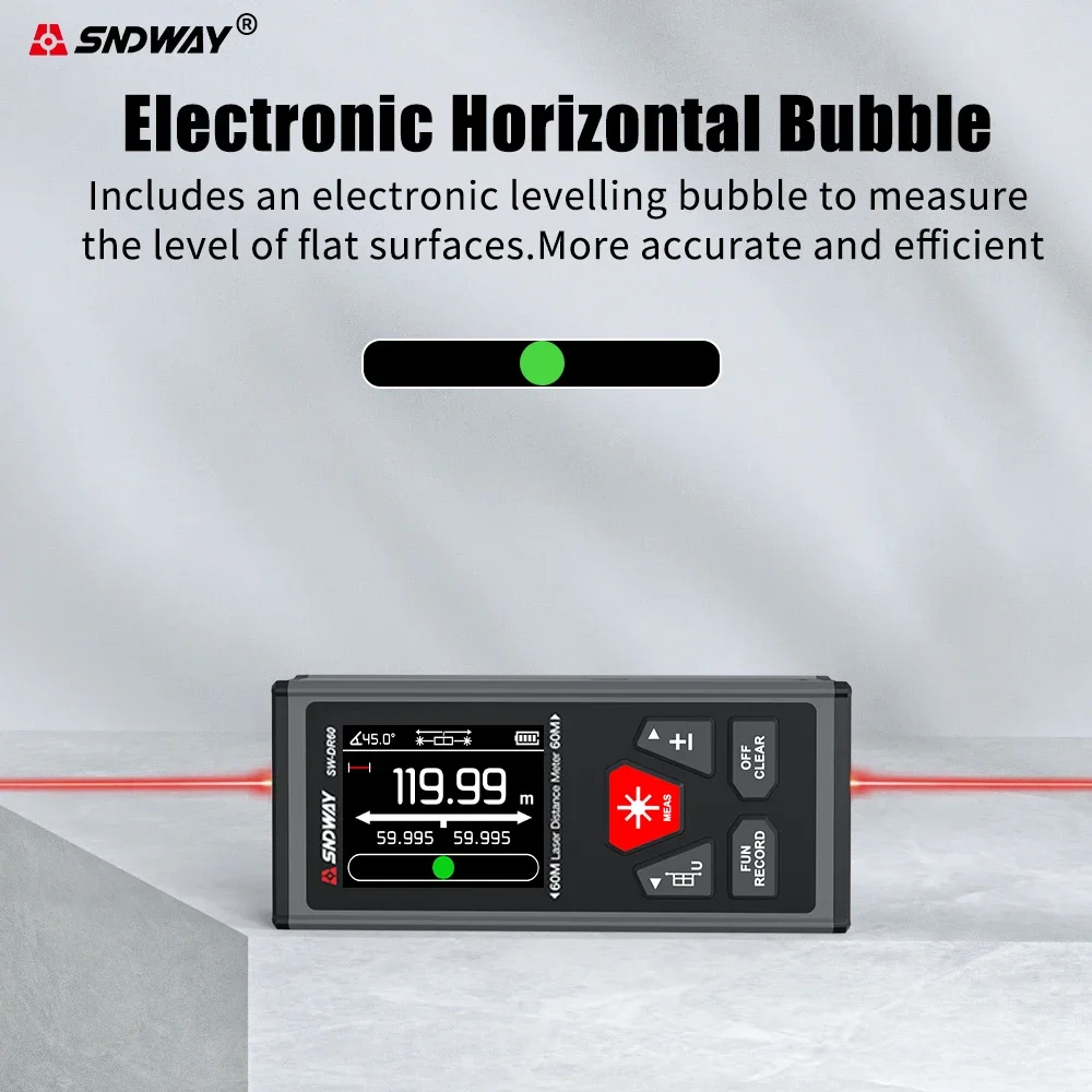 Sndway Nieuwe Dual Laser Rangefinder 60M 100M Bilaterale Laser Afstandmeter Met Elektronische Hoek, Oplaadbare, Magnetisme, M/In/Ft