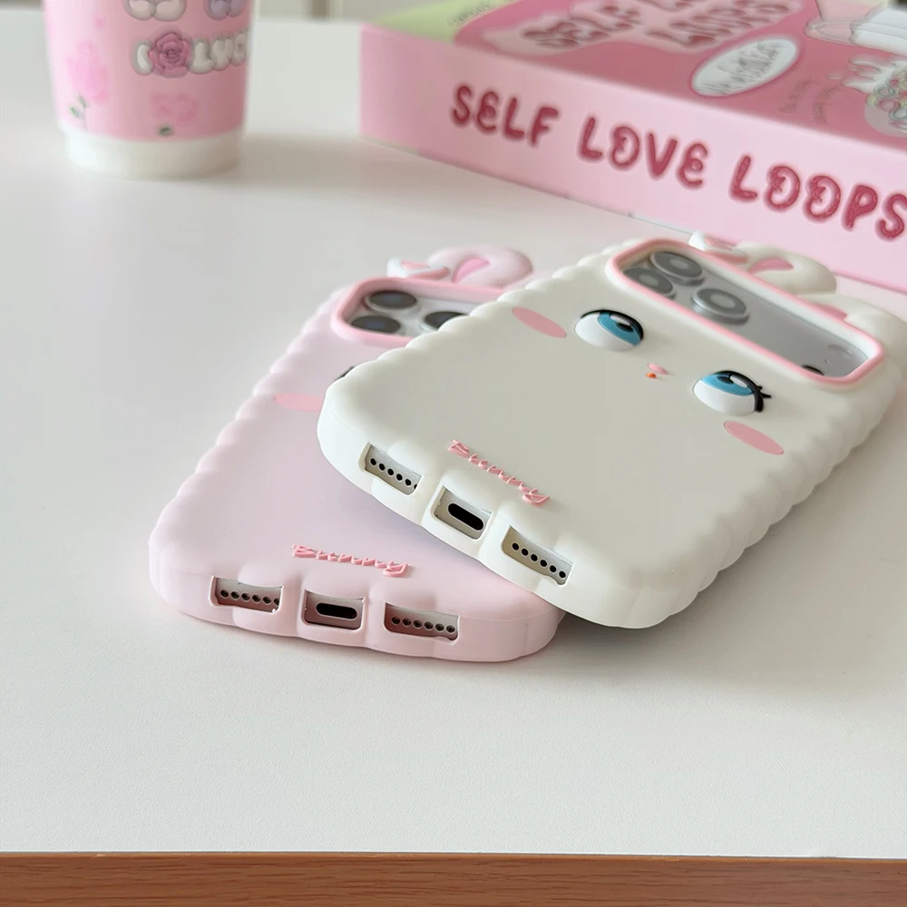 Kawaii 3D Cartoon Hasen-Handyhülle aus weichem Silikon für iPhone 16 17 18 Pro Max, niedliche, stoßfeste Rückseite mit Trageband, Fundas – Detail 7