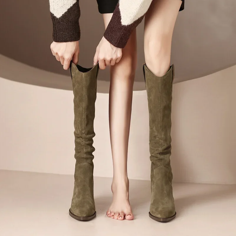 2023 Fashionable and Elegant Women\'s Boots Autumn and Winter Vintage Slim Fit Knee Fold Long Boots Western Knight Boots