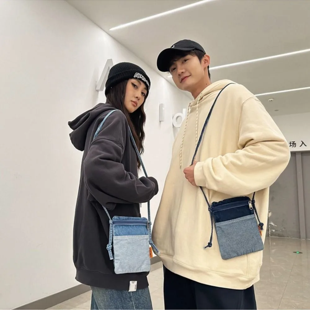 Versatile Denim Phone Bag Blue Long Strap Crossbody Bag Zipper Clouse Shoulder Bag Shopping