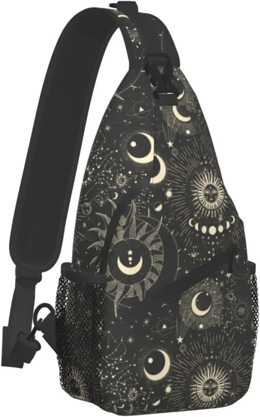 Moon Sun Zodiac Mystery Astrology Shoulder Bags Rope Sling Bag Crossbody Waterproof Chest Daypack for Hiking Travel