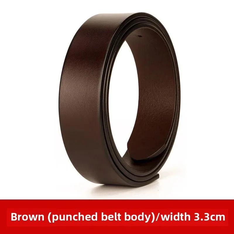 حزام جلد طبيعي للرجال بدون إبزيم سطح أملس ثقب اللكم تصميم جلد العجل النقي H حزام غير قابل للتعديل حجم الخصر #3