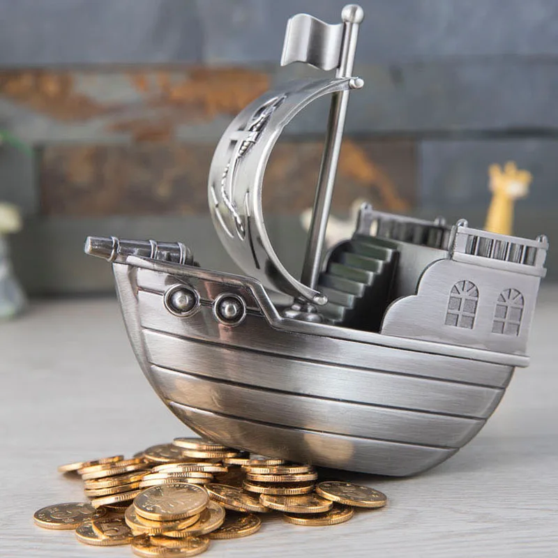 Zinc Alloy money box saving box .European-style Exquisite Pirate Ship Money-saving Canister. Children's Boys' Birthday Gift