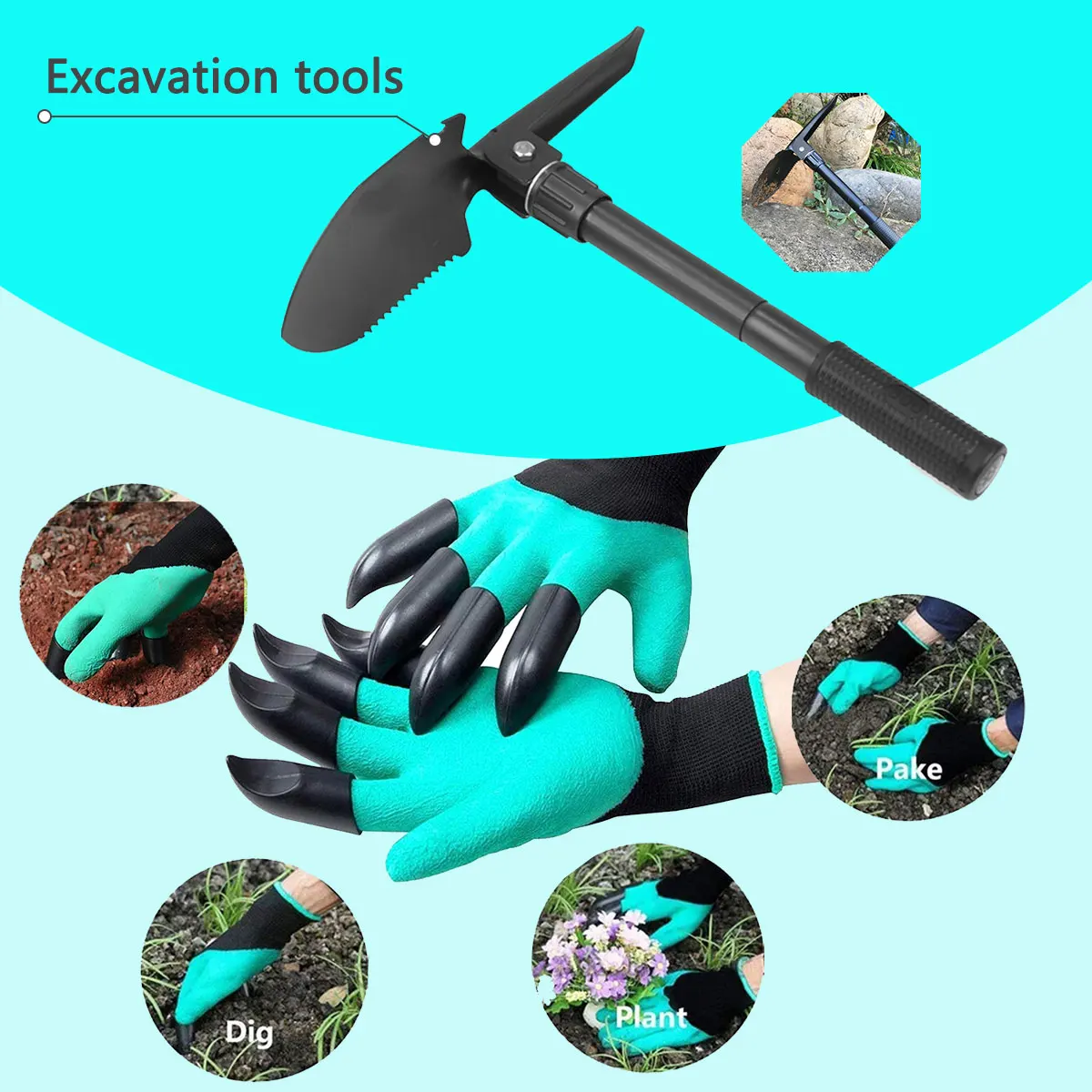 

Outdoor Camping 2-piece Set - Excavator Gloves/Mud Shovel Suitable for Outdoor Camping