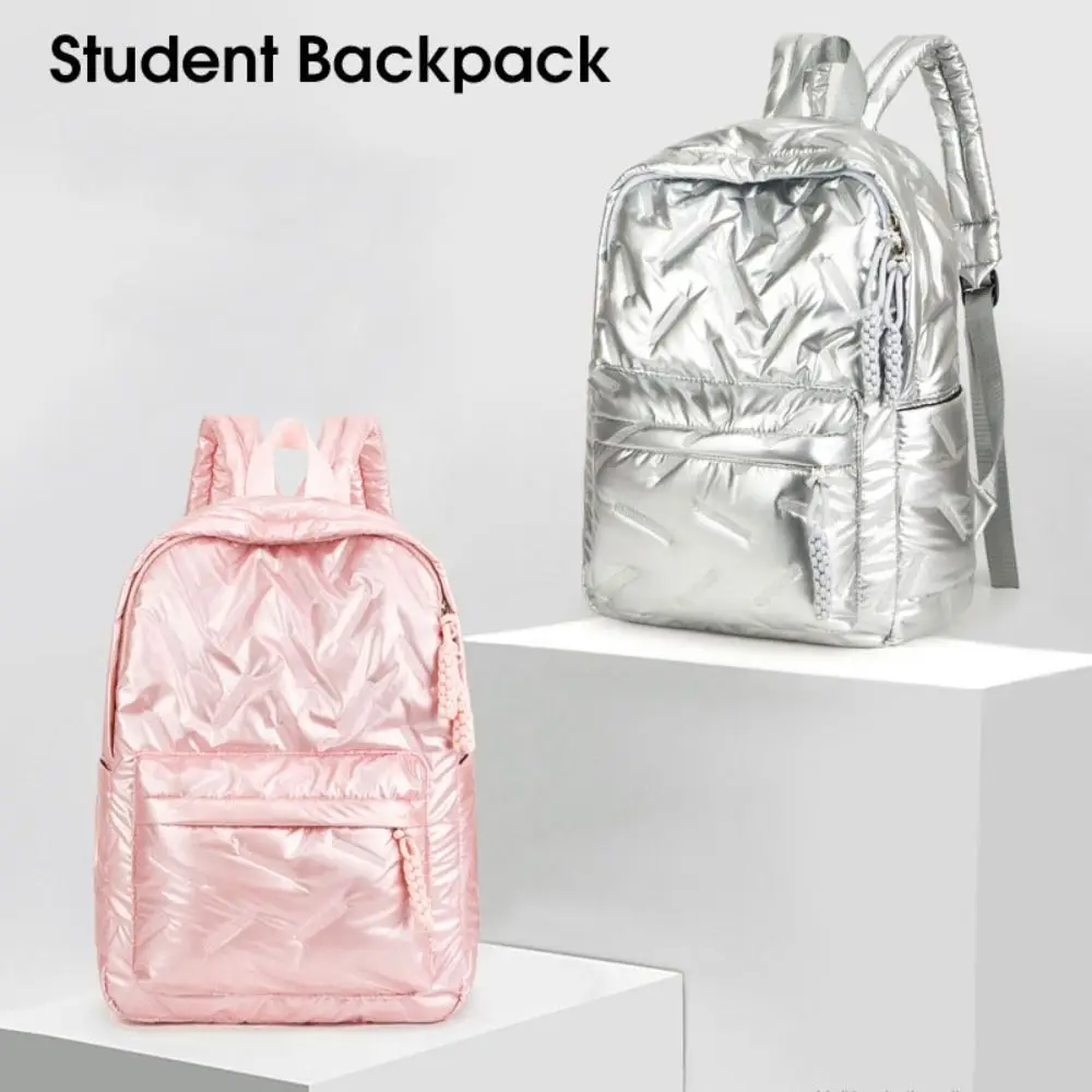 Fashion Solid Color Space Cotton Backpack Cloud Nylon Bubble Shoulder Bag Pleated Knapsack Student Schoolbag Daily