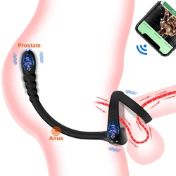 แหวน Cock ต่อมลูกหมาก Vibrator เพศของเล่นสําหรับผู้ชาย APP ไร้สาย 10 โหมด Testicle นวด Anal Butt Plug อวัยวะเพศชายแหวนชาย ...