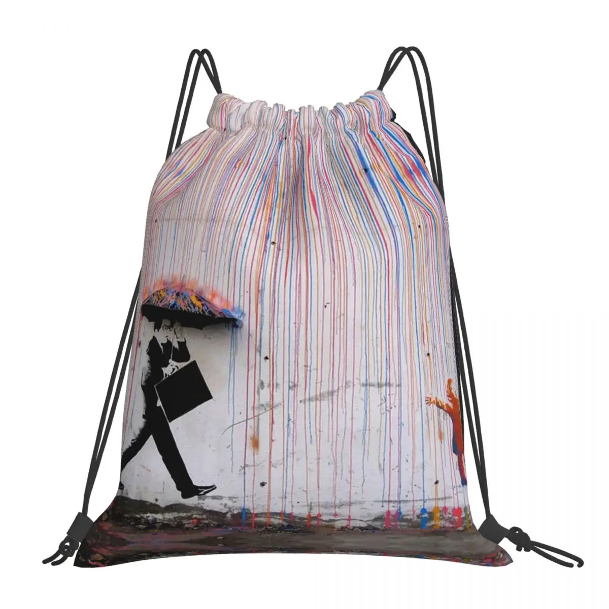 Banksy Umbrella Rainbow Happy Girl Backpacks Drawstring Bags Drawstring Bundle Pocket Shoes Bag Book Bags For Travel School