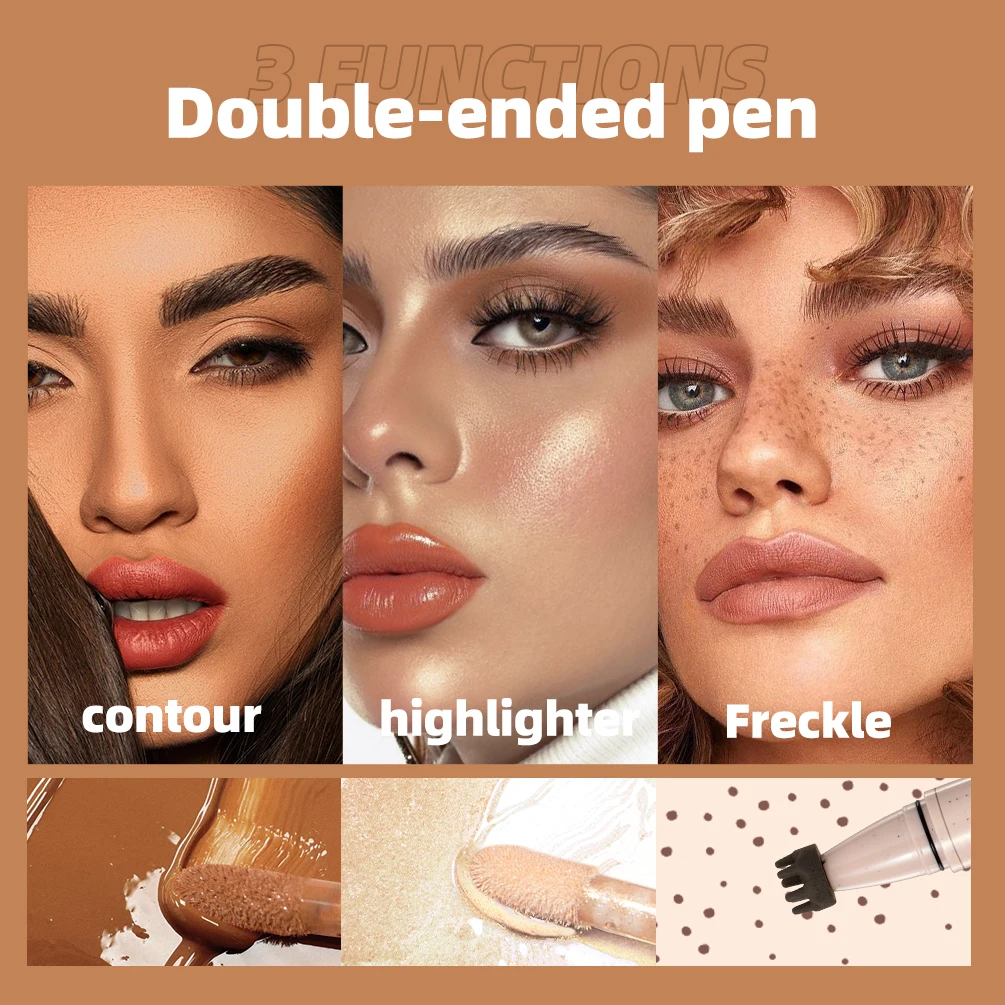 QIBEST taches de rousseur à Double tête flash fin point culminant longue durée mat naturel multi-usages taches de rousseur à double extrémité maquillage de Contour