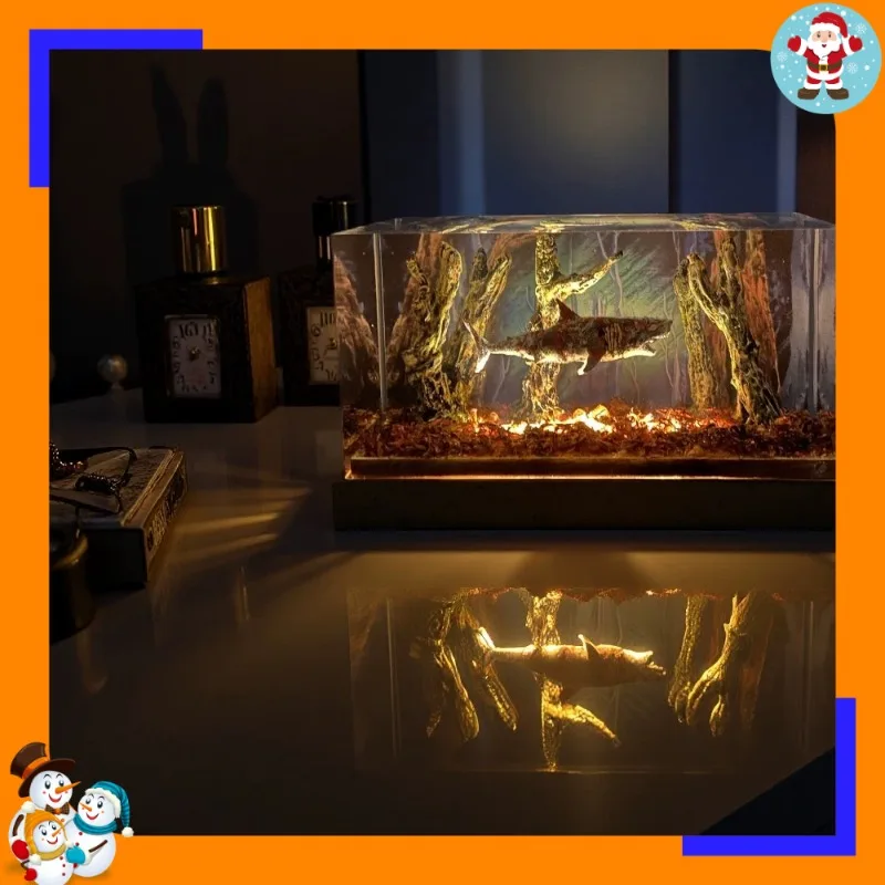 LED Night Light Resin Zombie Shark Illuminated Spooky Forest Atmosphere Plug In Warm Base Halloween Gift Tabletop Prop
