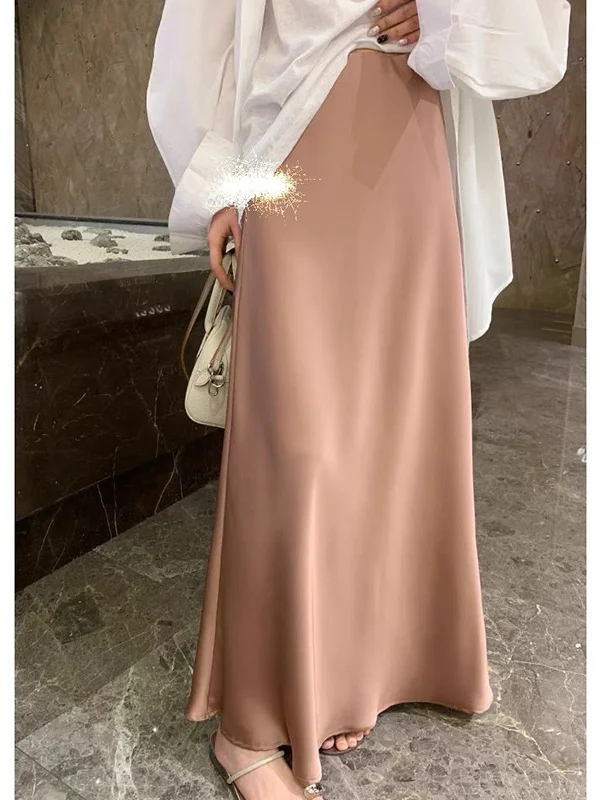 

plus Size 300 Pou Pearl Acetate Fi Tail Skirt Women's Versatile High Waist A-Line Midi Skirt Summer Casual ape