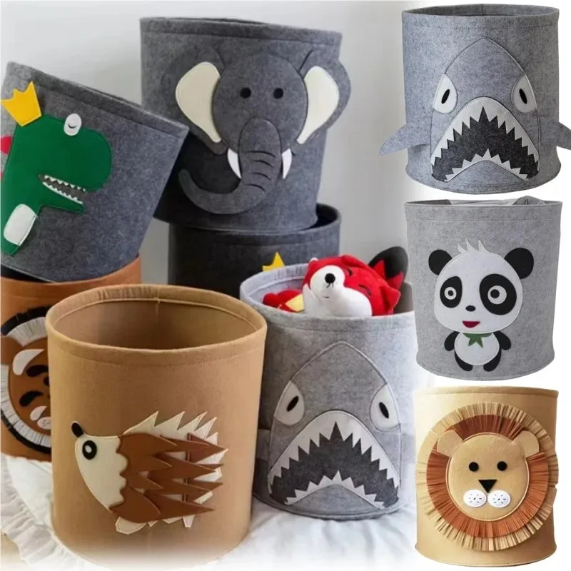 1 Piece Adorable Cartoon Animal Felt Storage Bin Large Capacity Kids Toy Organizer for Room Cloth Laundry Basket
