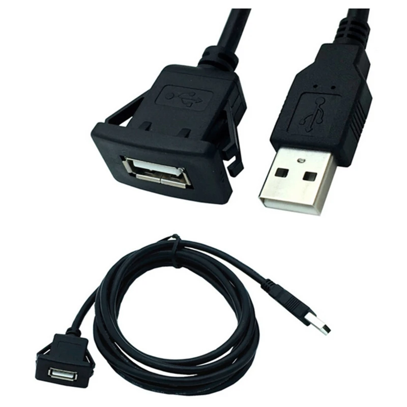 Car Dashboard Flush Mount Audio Line USB 2.0 Port Panel Extension Cable Male to Female Socket Excellent Plastic Adapter