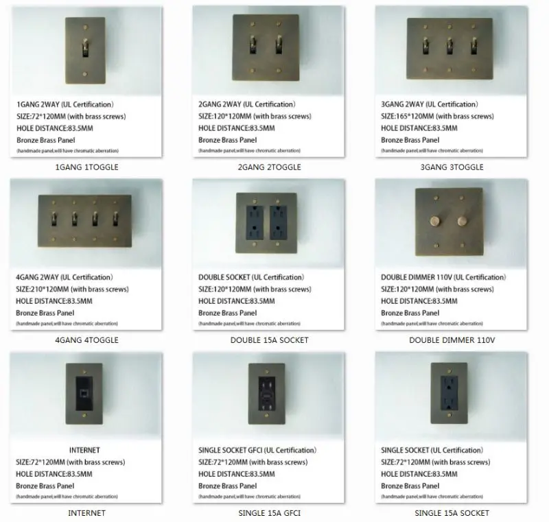 Bronze Messing Panel USA American Standard Toggle Elektrischer 3-Wege-Schalter UL 110V LED Dimmer Hotel Home GFCI USB Typ-C 15A Buchse – Detail 9