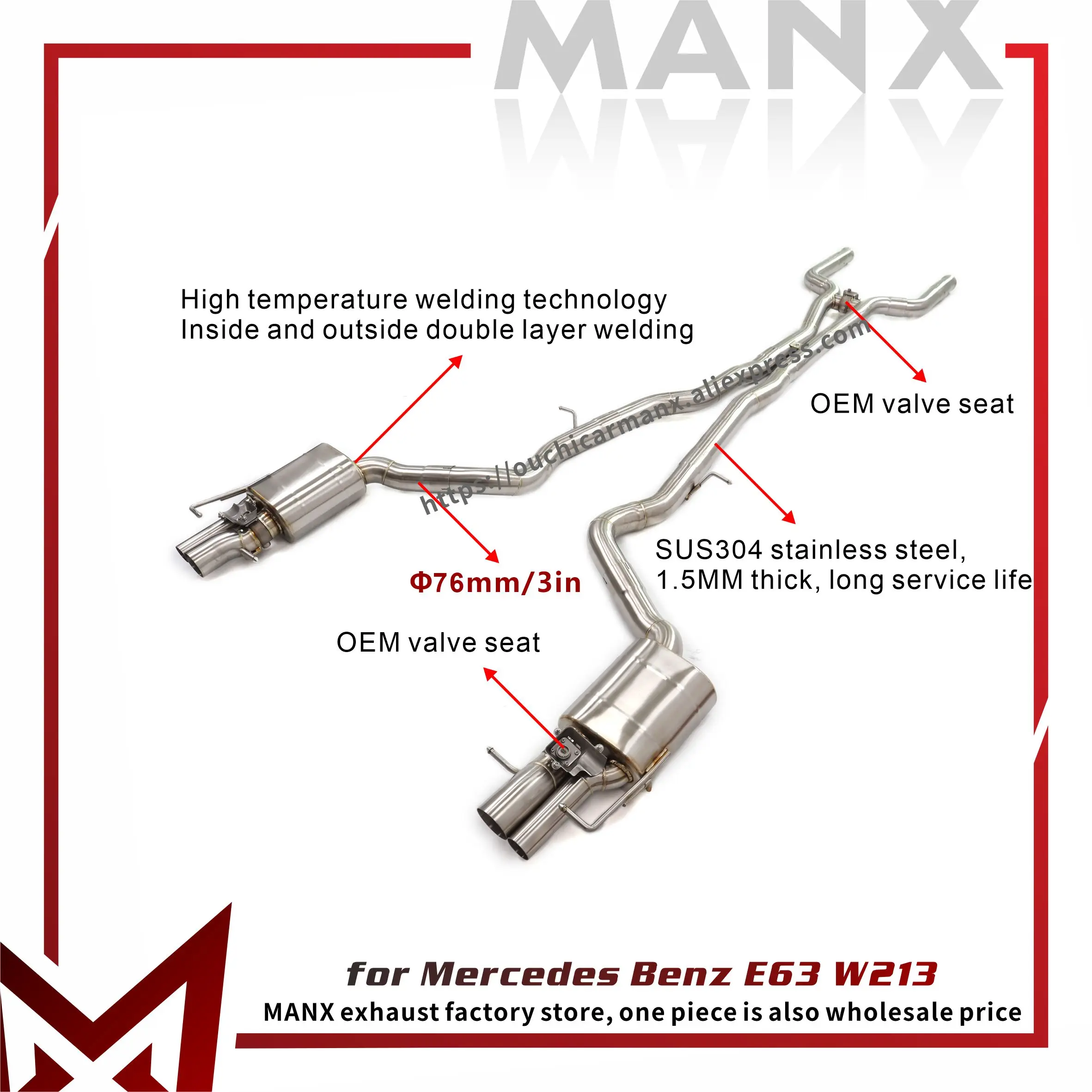 

⚡ MANX Exhaust Catback for Mercedes Benz E63 W213 with OEM valves SS304 Precision hand-welded Perfect quality