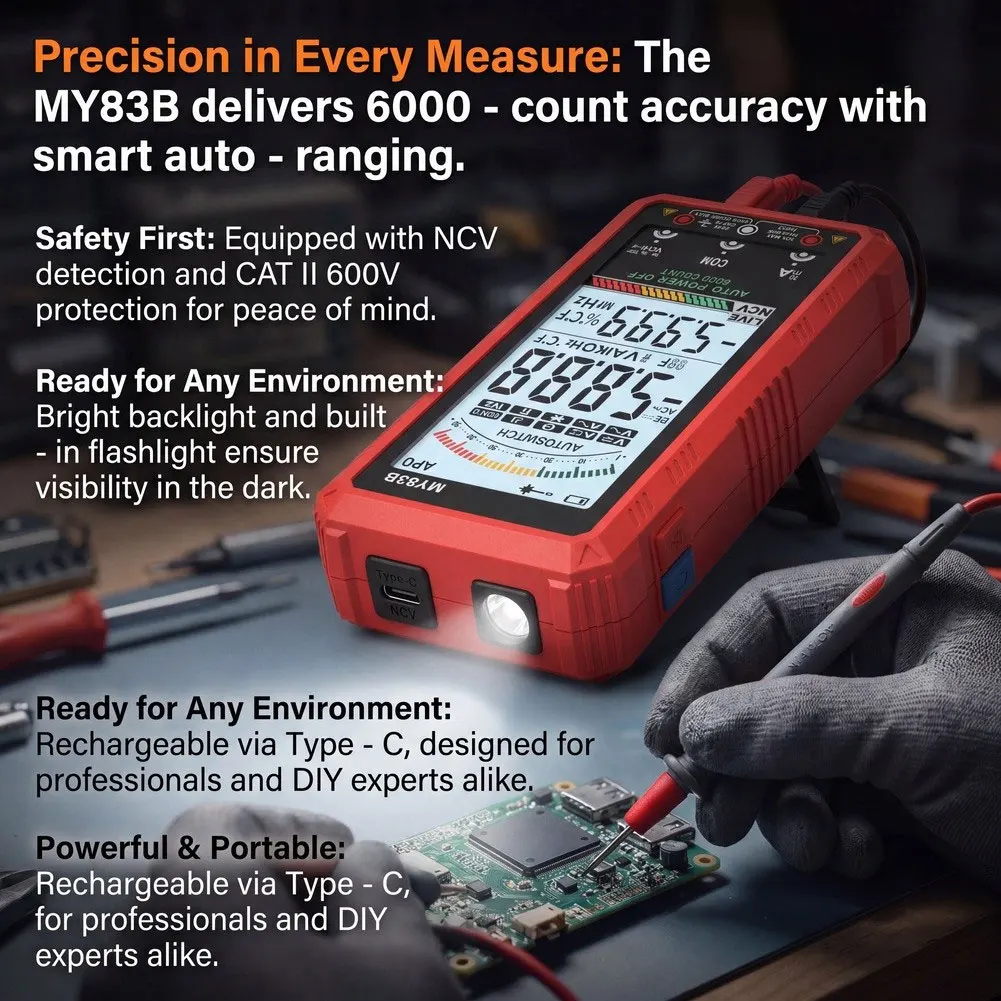 MY83B Compact Digital Multimeter 6000 Counts for Home and Professional Use with Temperature Measurement Capability
