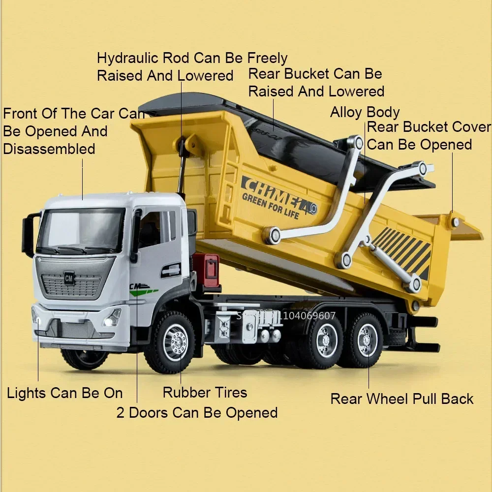 1:32 لعبة نموذج نفايات التربة الحاويات النقل سيارات معدنية دييكاست لودر أطفال بالريموت كنترول الأبواب فتح ضوء الصوت التراجع الهدايا