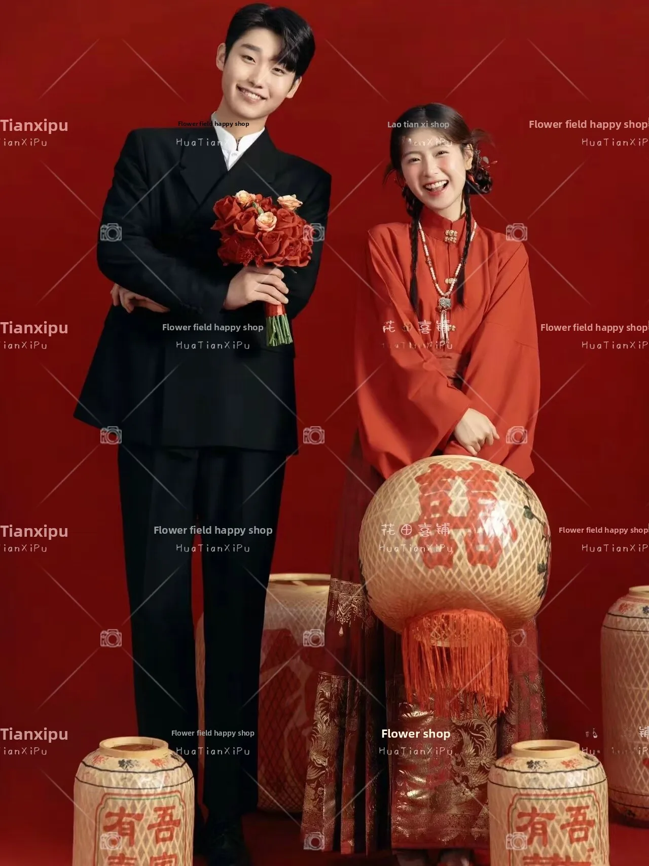 

Red Vintage Style Marriage Celebration Couple's Hanfu Skirt Wedding Photography Studio New Arrival Spring 2024
