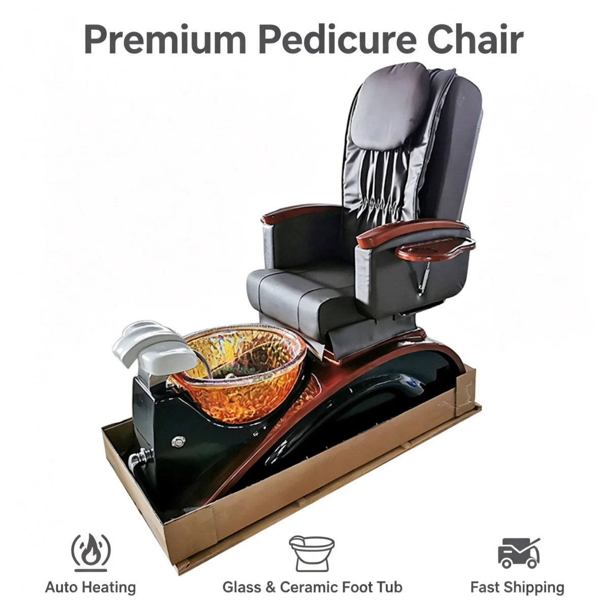 Amber Glass Pedicure Spa Chair Electric Massage Heated Foot Tub Salon Equipment
