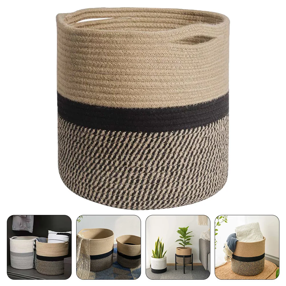 

Cotton Rope Woven Storage Basket Small Handmade Natural Organizer for Home Laundry Flowerpot Blanket Bathroom Decorative