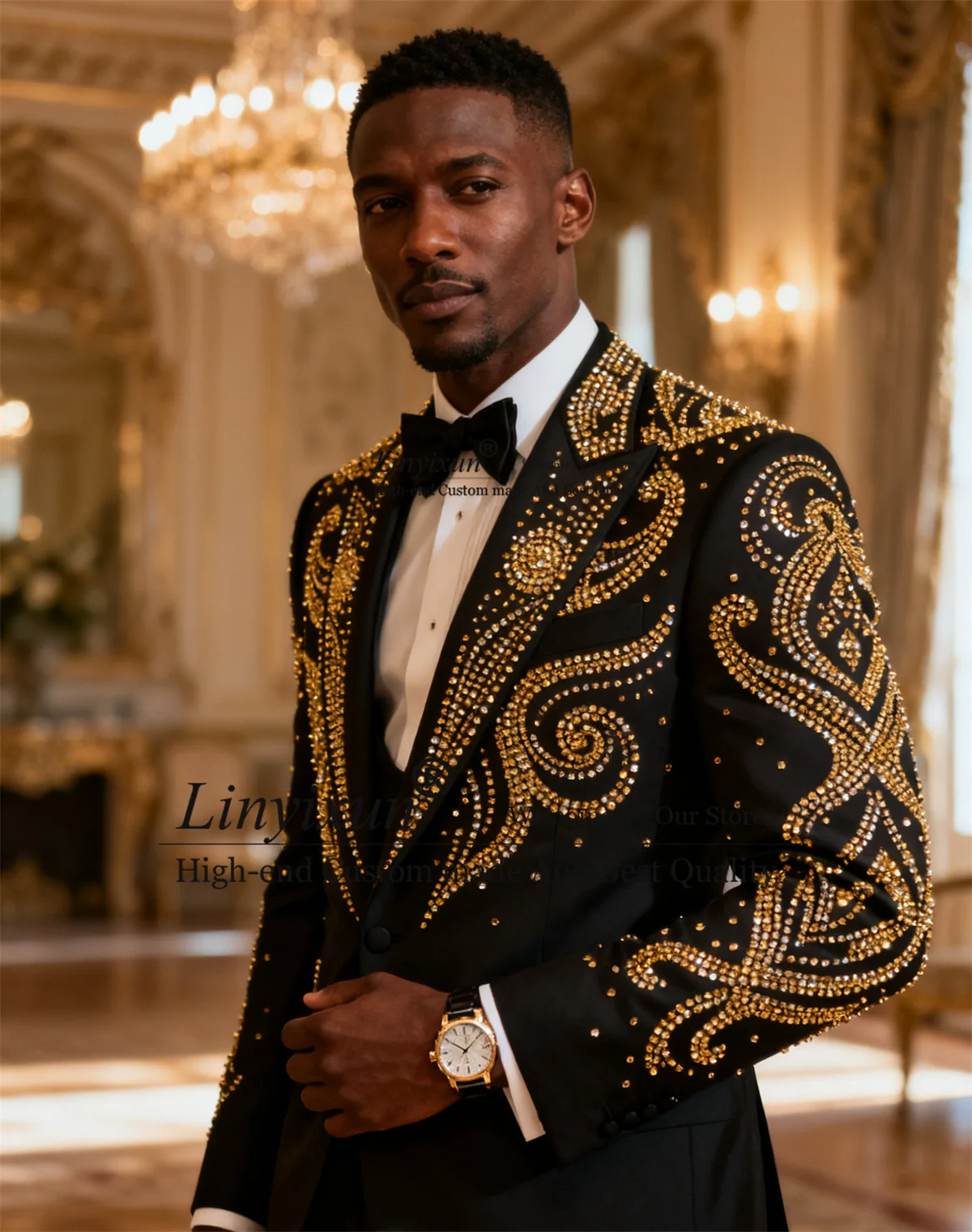 

High End Rhinestones Diamond Men Suits Customized Slim Fit Wedding Tuxedos 2 Pieces Sets Groom Male Blazers Birthday Ropa hombre