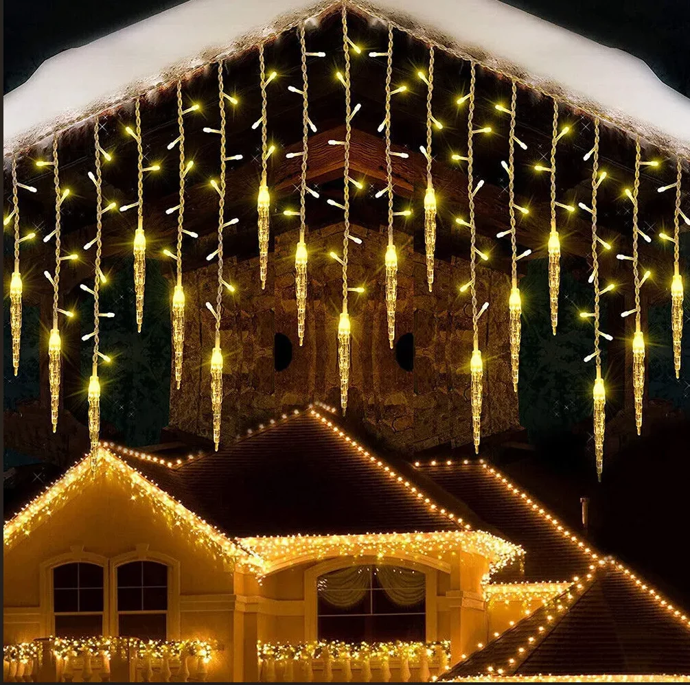4M LED Icicle Fairy String Lights Christmas Falling Rain Curtain Outdoor Party Decorative Lighting Curtain for Holiday Decor