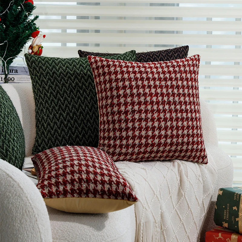 

Cushion Cover Retro Red/Green Geometry Christmas Supplies 45x45cm Home Decoration Pillow Cover for Bedroom Sofa Pillowcase