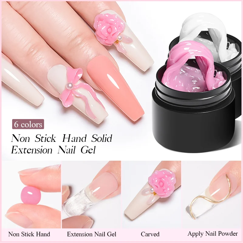 7ML Solid Non Stick Hand Extension Gel Nail Polish Clear Nude Pink Extension Gel Rhinestone Glue For Nail Art Design Manicure