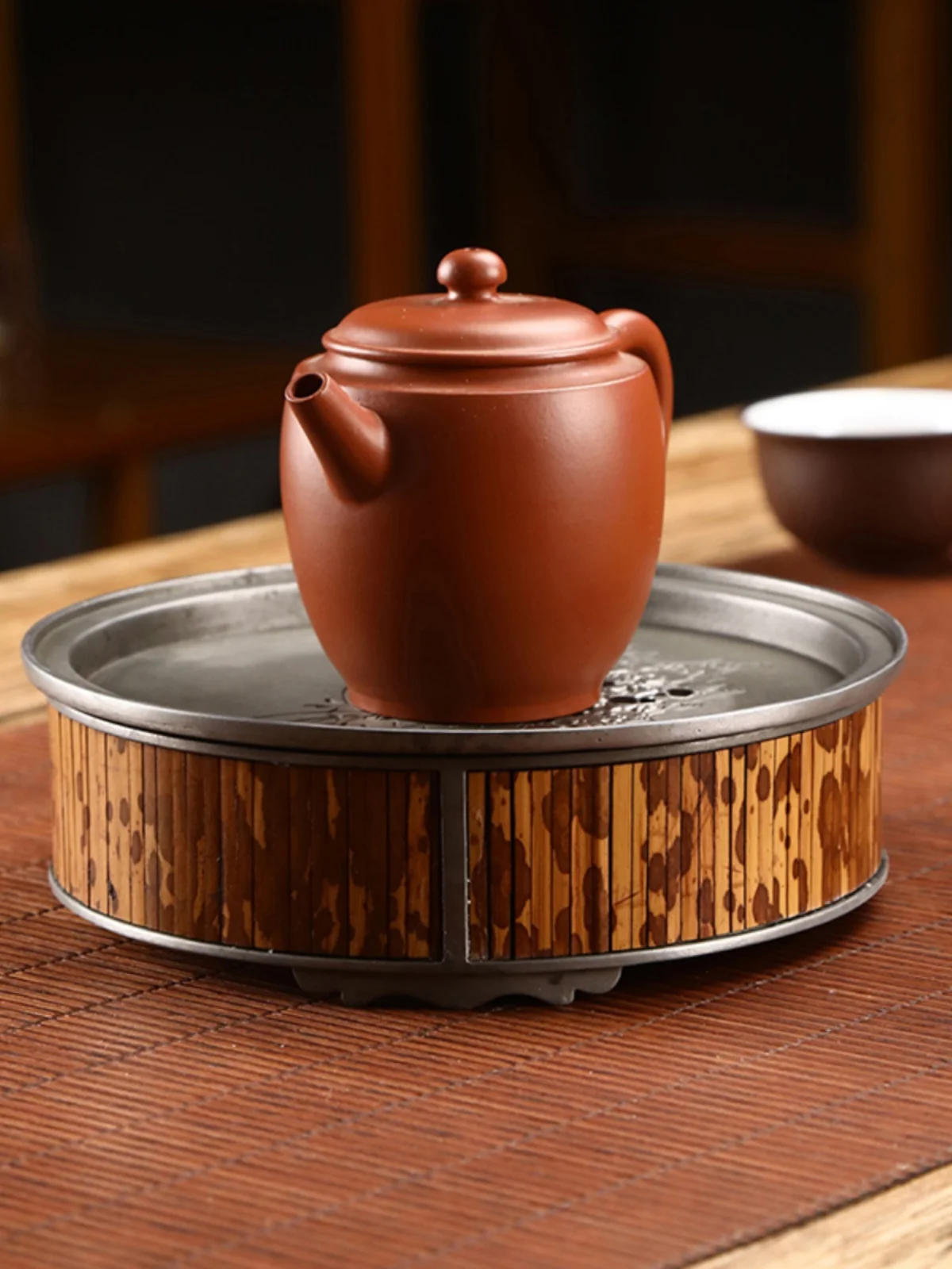 Pure Tin Pot Bearing Dry Bubble Tray, Household Simple Zen Small Water Storage Tea Tray, Chinese Handmade Tea Table, Tea Table