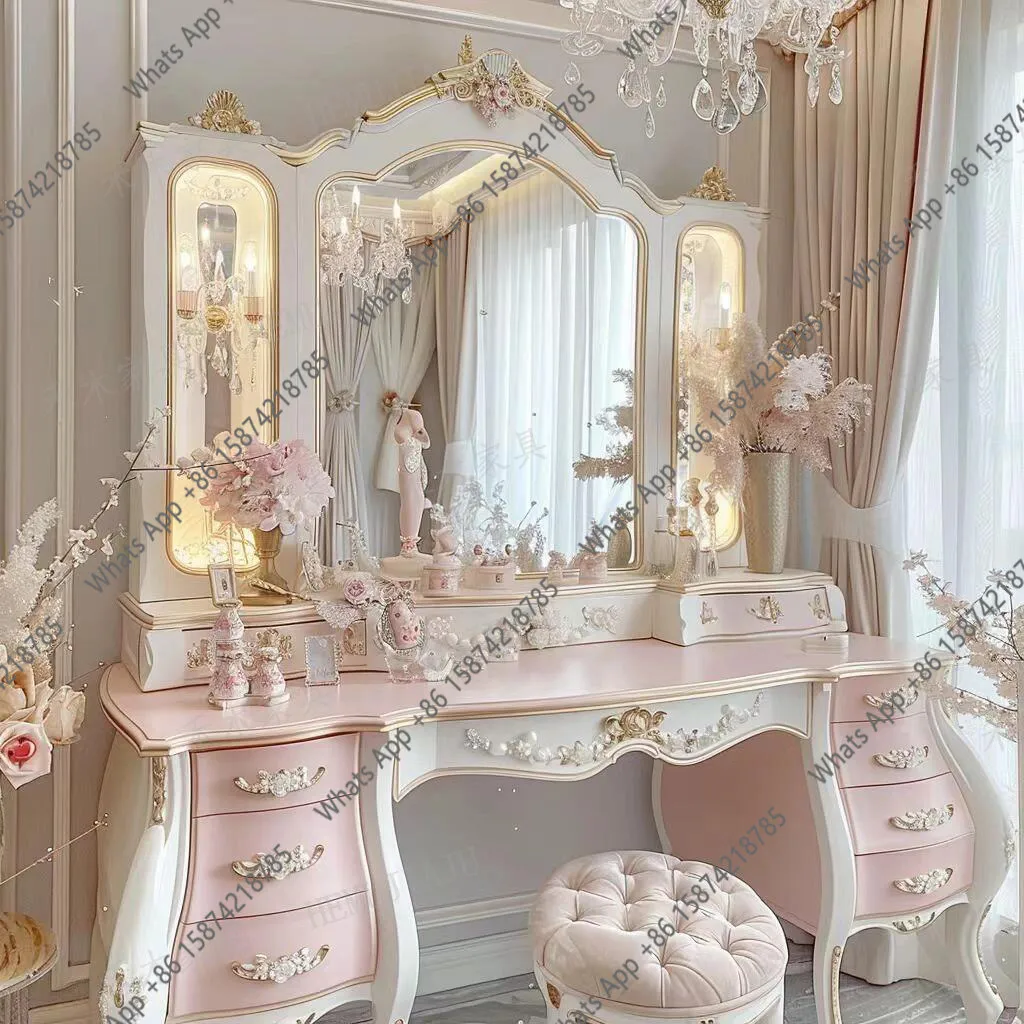 Rt Carved Dresser American Country Makeup Table French Retro Solid Wood Dressing Mirror Bedroom Furniture