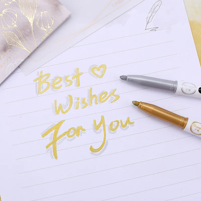 6pcs Metal Craft Pen Gold Silver Signature Greeting Card DIY Photo Album Marker Metal Highlight Greeting Cards Graffiti