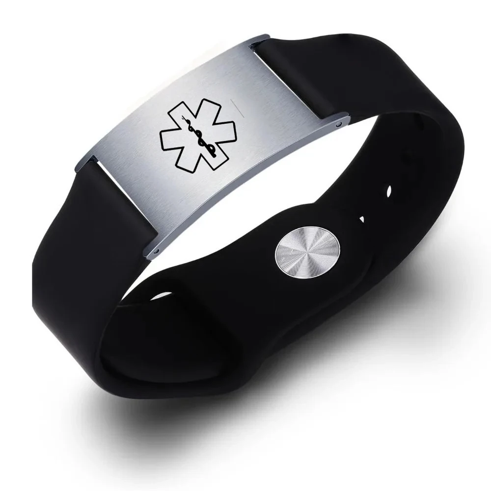 

Personalized Medical Alert Customized Wristband for Men and Women QR Code ID Stainless Steel Silicone Wristband Adjustable