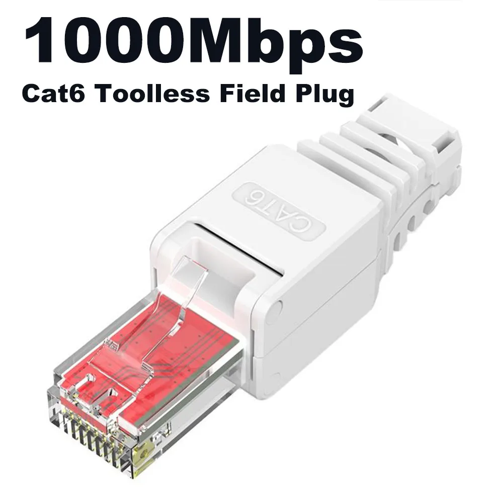 Tool Free RJ45 CAT6 Ethernet Plug No Crimper Easy DIY Network Termination Plug Fit 23-26AWG Cable for Router Switch Desktop