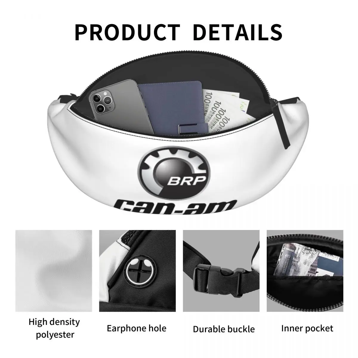 Casual BRP ATV Can Am Logo Fanny Pack Men Women Crossbody Waist Bag for Hiking Phone Money Pouch