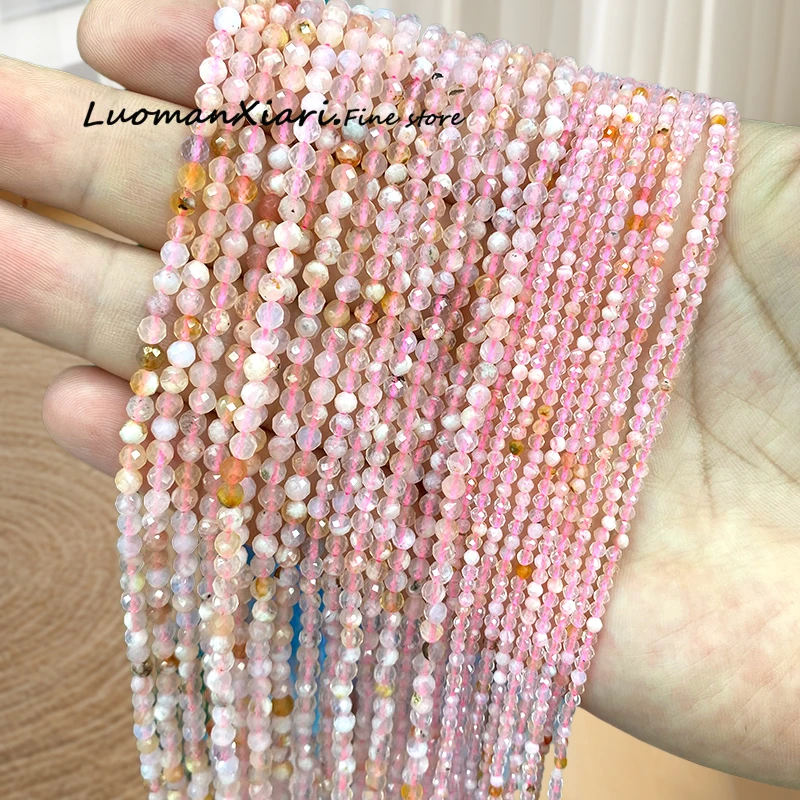 

Faceted Round Natural Stone Pink Cherry Agate 2 3 4MM Loose Spacer Beads for Jewelry Making Diy Bracelets Charms Accessories