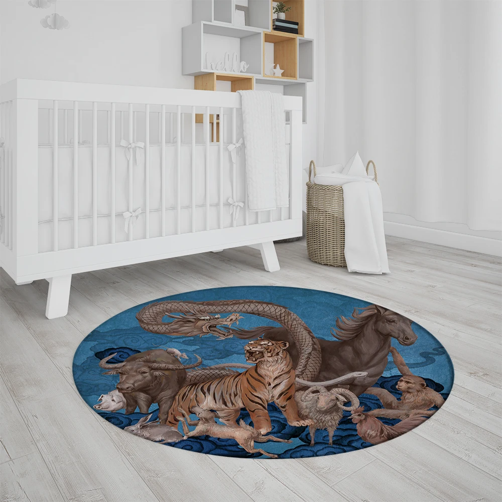 

Animal World Forest King Round Rug for the Living Room Floor Mat Bedroom Rugs Soft Carpets Home Sofa Table Decor Mat