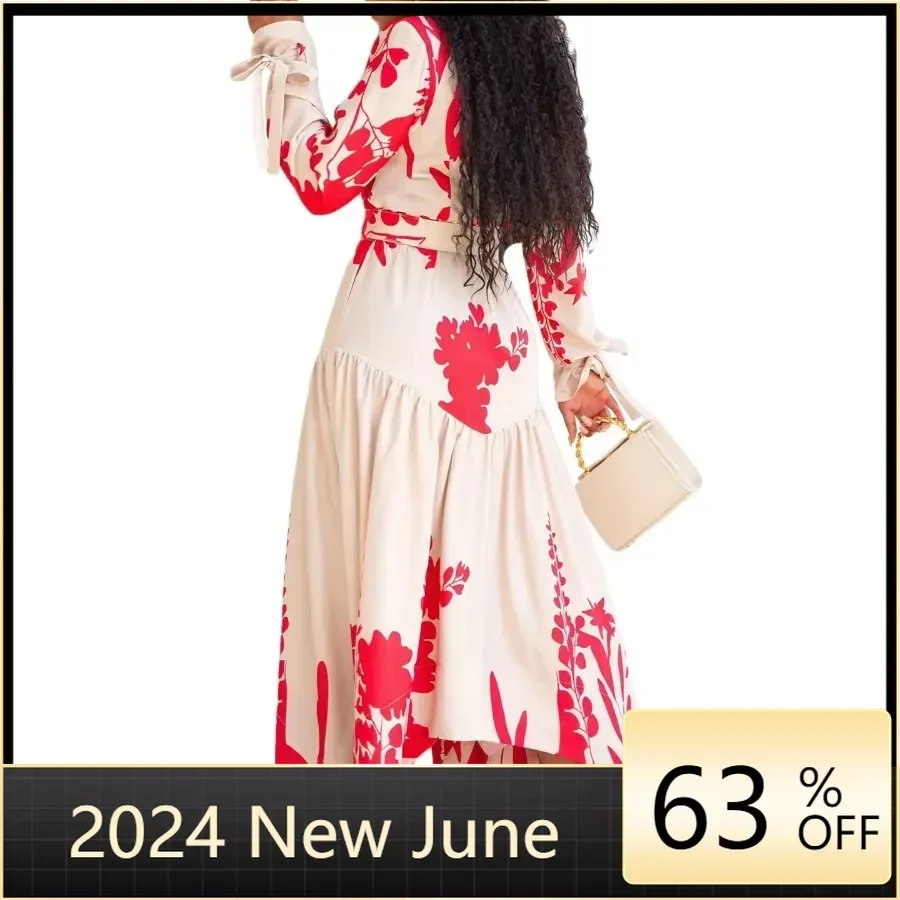 

2024 African Dresses for Women Summer Long Sleeve V-neck Polyester Printing Long Maxi Dress Outfits Dashiki African Clothes