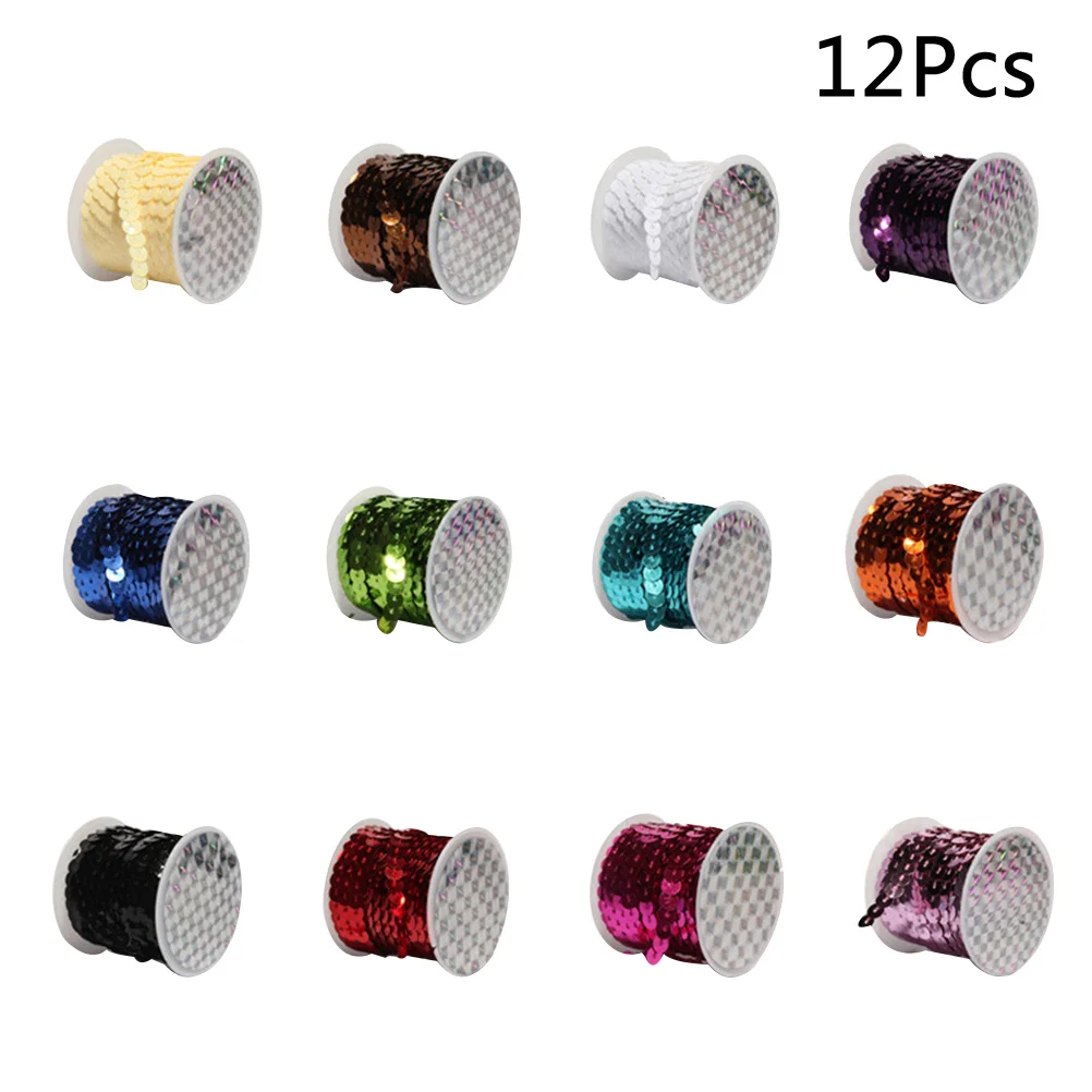 

12Pcs 6Mm 5Meters Flat Sequins String for DIY Attire Decoration Sewing Gluing Craft Bridal Wedding Embellishment Paillette