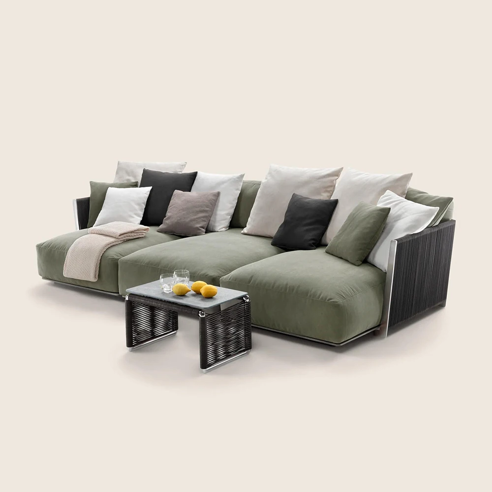 

Luxury Modern Yacht Outdoor Sectional Sofa Stainless Steel Woven Outdoor Furniture Set for Hotel Villa Garden Patio