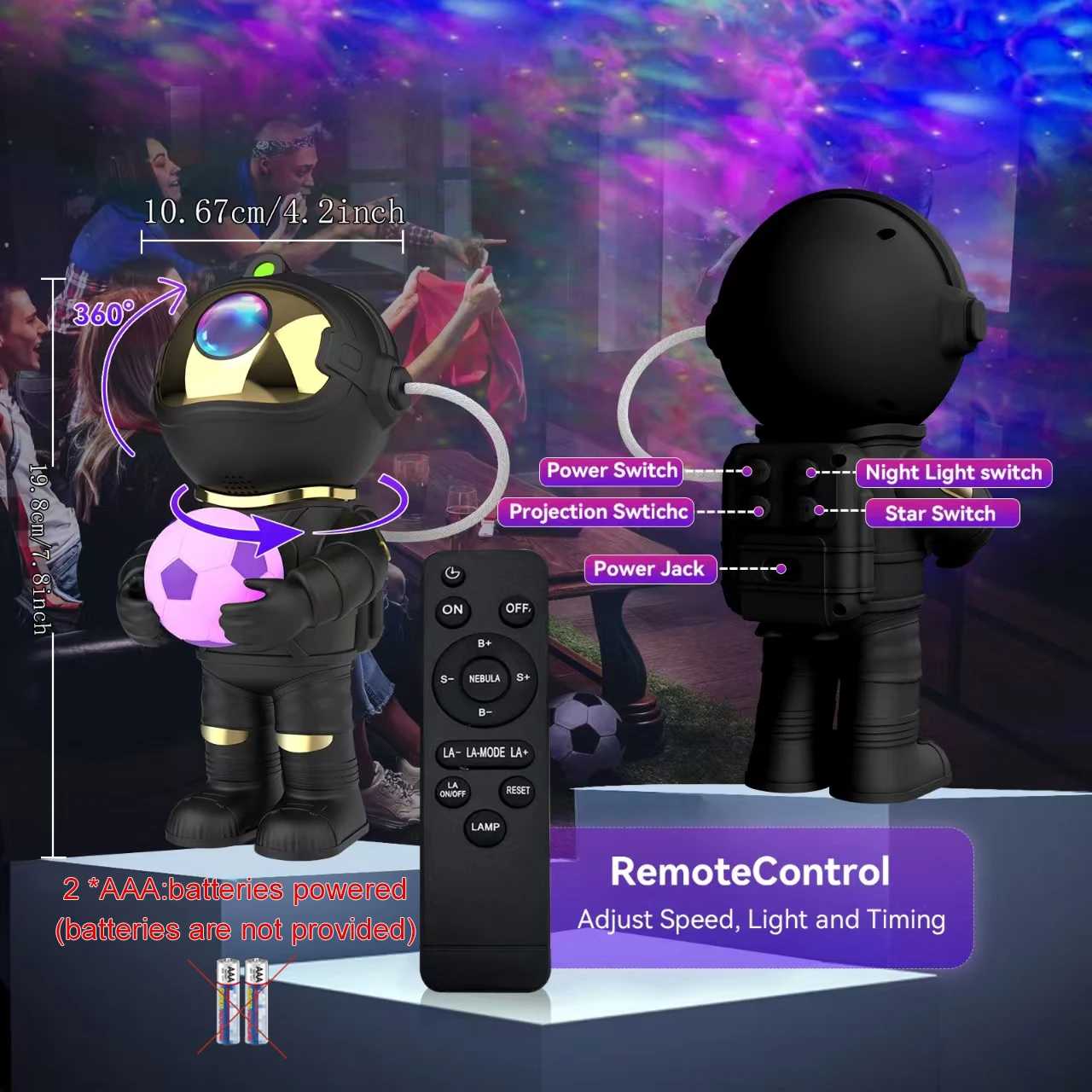 مصباح بروجيكتور جالاكسي لرائد الفضاء يجعل هدية ممتازة لعيد الميلاد وعيد الميلاد وهي مثالية لتزيين غرفة النوم.