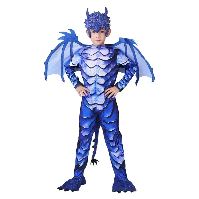 

2025 New Cosplay Sydanne New Kids Frost Dragon Knight Jumpsuit Mask Suit Cosplay Costume Boys Dinosaur Performance Costume Hallo