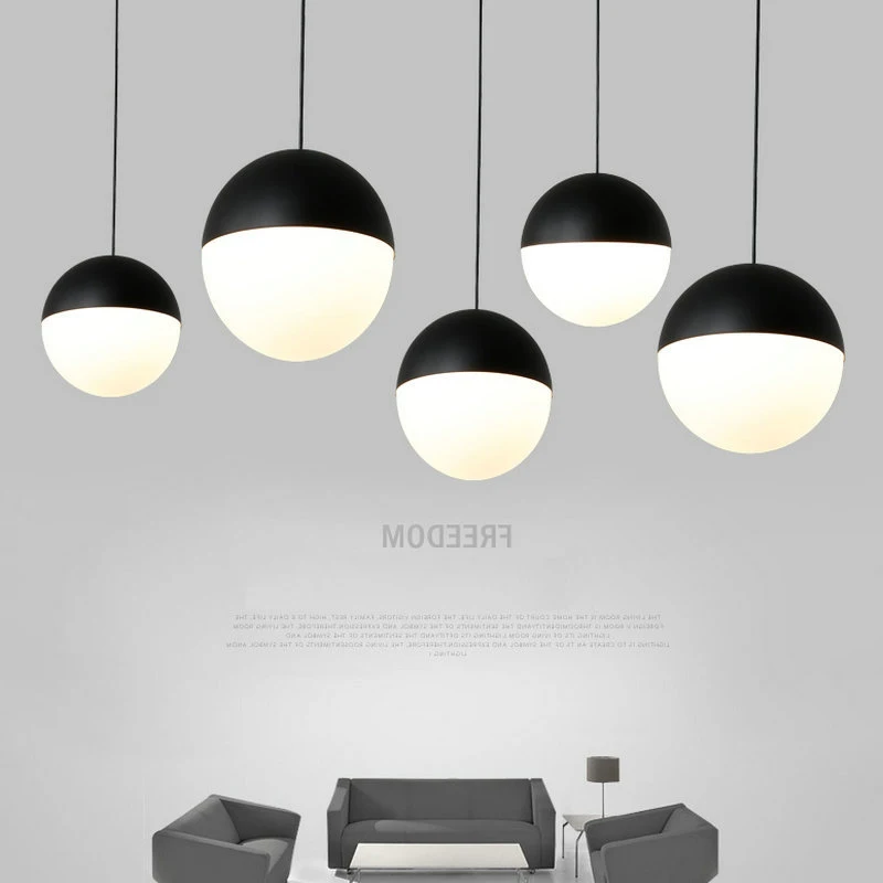 

Modern Glass Ceiling Chandelier Black White Ball Suspension Pendant Light for Dining Room Bedroom Bedside Cafe Bar Hanging Lamp