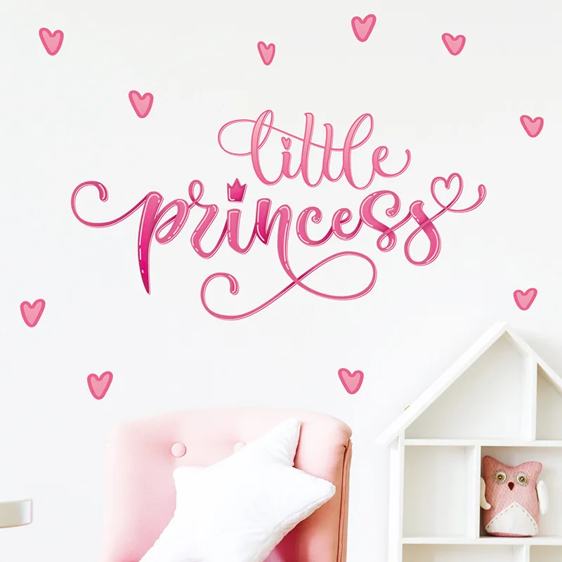 1Set Novelty Pink Cartoon Little Princess Heart Wall Stickers Art Home Decorations Wall Decals For Girls Kids Room Wall Decor