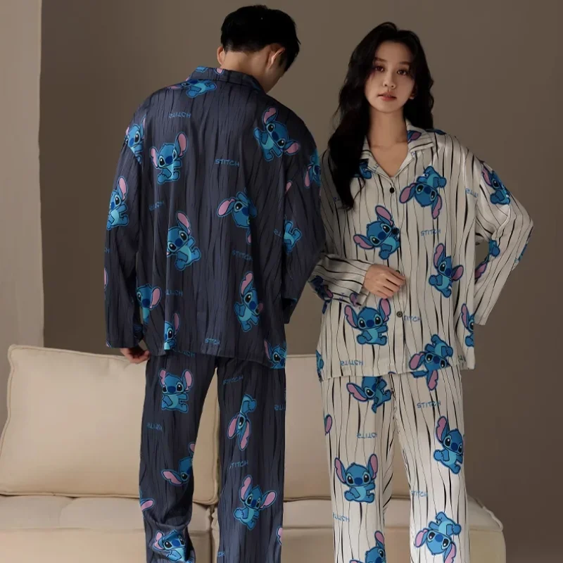 Disney Couple Pajamas Spring Casual Comfort Two-piece Set Stitch Homewear Disney Homewear Cartoon Stitch Couple Pajamas