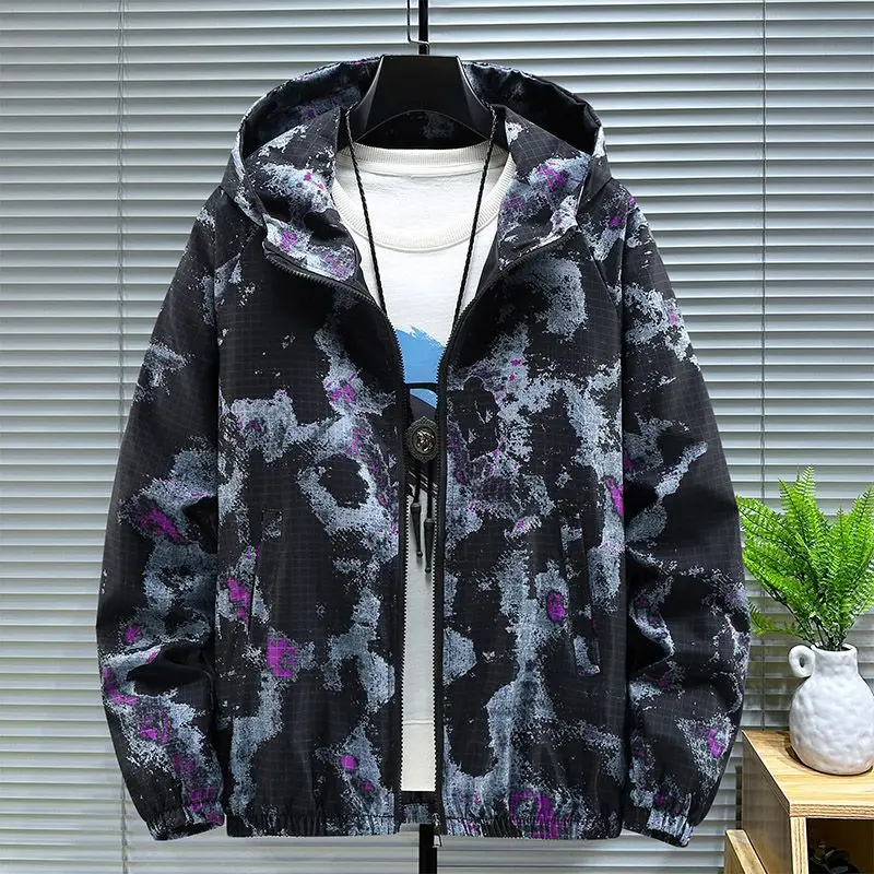 

Men Spring and Autumn Camouflage Jacket Trendy Brand Handsome Youth Casual Loose Jacket Men Autumn Trendy Thin Hooded Gown