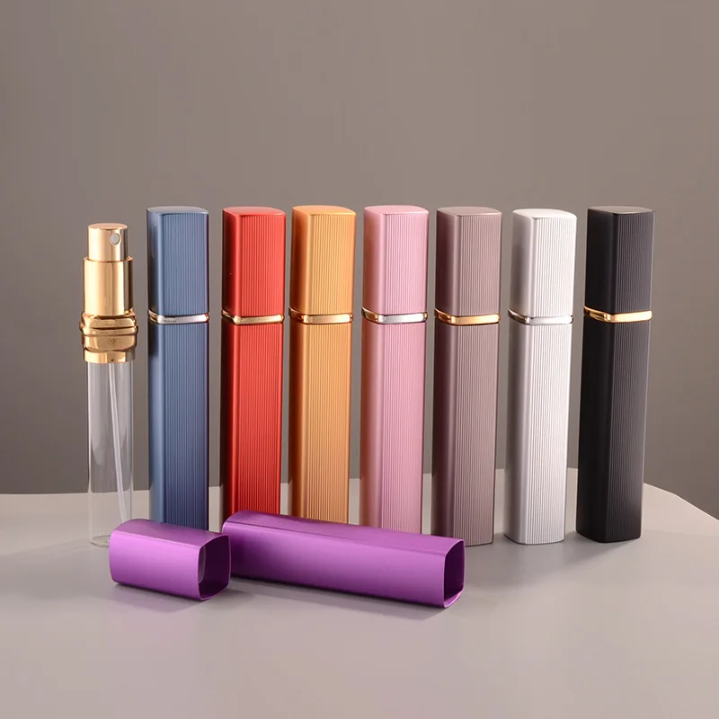 

12ml vertical striped Square Metal Perfume Bottle Glass Spray Bottle